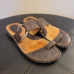 Born Women's Black Leather with Silver Ring Flat Flip-flop Sandals